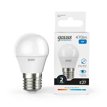 Лампа светодиодная Elementary Globe 6Вт E27 6500К Gauss 53236 Лампа светодиодная Elementary Globe 6Вт E27 6500К Gauss 53236
