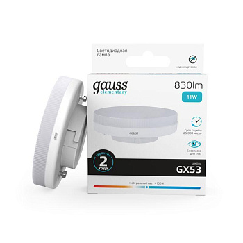 Лампа светодиодная Elementary GX53 11Вт 4100К 1/10/100 Gauss 83821 Лампа светодиодная Elementary GX53 11Вт 4100К 1/10/100 Gauss 83821