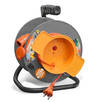 Удлинитель на катушке 1х30м без заземл. 10А IP44 У10-028 термо ПВС 2х0.75 выносн. розетка UNIVersal 9633262