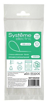 Стяжка кабельная 100х2.5 бел. (уп.100шт) SE IMT10025W Стяжка кабельная 100х2.5 бел. (уп.100шт) SE IMT10025W