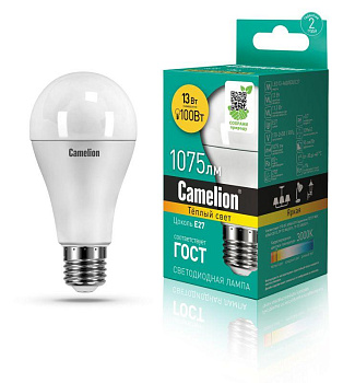 Лампа светодиодная LED13-A60/830/E27 13Вт грушевидная 3000К тепл. бел. E27 1045лм 220-240В Camelion 12045 Лампа светодиодная LED13-A60/830/E27 13Вт грушевидная 3000К тепл. бел. E27 1045лм 220-240В Camelion 12045
