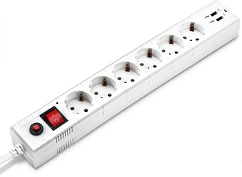 Удлинитель с сетевым фильтром 6х1.8м с заземл. 10А IP20 BU-SP1.8_USB_2A-W CCA 2200Вт бел. BURO 992309