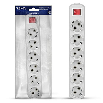 Колодка удлинителя 6-м 16А с заземл. с заземл. АБС-пластик бел. TOKOV ELECTRIC TKE-C01-KU6-ZV