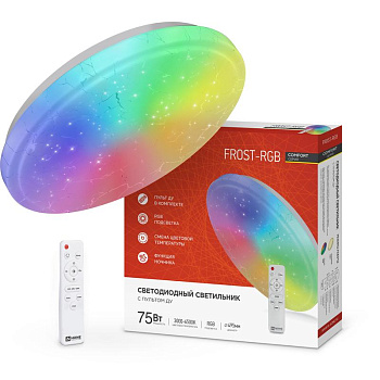 Светильник светодиодный COMFORT FROST-RGB 75Вт 230В 3000-6500К 4400лм 495х85мм с пультом ДУ IN HOME 4690612044644 Светильник светодиодный COMFORT FROST-RGB 75Вт 230В 3000-6500К 4400лм 495х85мм с пультом ДУ IN HOME 4690612044644