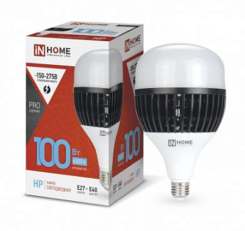 Лампа светодиодная LED-HP-PRO 100Вт 230В E27 Е40 6500К 9500лм с адаптером E40 IN HOME 4690612035697 Лампа светодиодная LED-HP-PRO 100Вт 230В E27 Е40 6500К 9500лм с адаптером E40 IN HOME 4690612035697