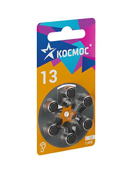 Батарейка воздушно-цинковая для слухового аппарата ZA13 (13 PR48 DA13 V13A) 1.45В (уп.6шт) КОСМОС KOCZA-13BL6 Батарейка воздушно-цинковая для слухового аппарата ZA13 (13 PR48 DA13 V13A) 1.45В (уп.6шт) КОСМОС KOCZA-13BL6