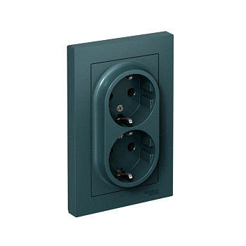 Розетка 2-м СП AtlasDesign 16А IP20 с заземл. в сборе изумруд SchE ATN000824