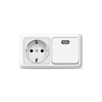 Блок ОП Олимп 1-кл. вык. с подсветкой + роз. с заземл. горизонт. бел. UNIVersal О0036