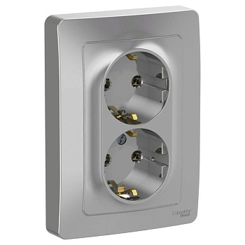 Розетка 2-м СП Blanca 16А IP20 250В с заземл. без защ. шторок алюм. SchE BLNRS001023