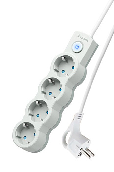 Удлинитель 4х1.5м ПВС 3х0.75 с защ. шторк. с заземл. IP20 с выкл. 220В 10А 2200Вт бел. КОСМОС YKsm1.5m-4g-Z-V10A-W