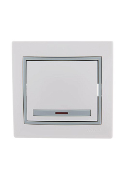 Выключатель 1-кл. СП Mira 10А IP20 с подсветкой с сер. вставкой бел. LEZARD 701-0215-111