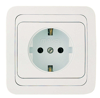 Розетка 1-м СП Mimoza 16А IP20 с заземл. пластик. основ. бел./бел. Makel 12028