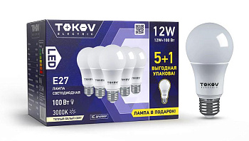 Лампа светодиодная 12Вт А60 3000К Е27 176-264В Promo 5+1 TOKOV ELECTRIC Promo-A60-E27-12-3K Лампа светодиодная 12Вт А60 3000К Е27 176-264В Promo 5+1 TOKOV ELECTRIC Promo-A60-E27-12-3K