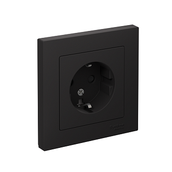Розетка 1-м СП AtlasDesign 16А IP20 с заземл. защ. шторки в сборе карбон SchE ATN001044