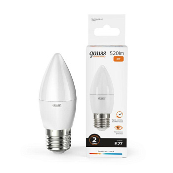 Лампа светодиодная Elementary Candle E27 8Вт 3000К Gauss 33218 Лампа светодиодная Elementary Candle E27 8Вт 3000К Gauss 33218