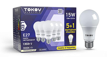 Лампа светодиодная 15Вт А60 3000К Е27 176-264В Promo 5+1 TOKOV ELECTRIC Promo-A60-E27-15-3K Лампа светодиодная 15Вт А60 3000К Е27 176-264В Promo 5+1 TOKOV ELECTRIC Promo-A60-E27-15-3K