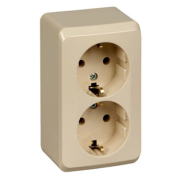 Розетка 2-м ОП Этюд 16А IP20 250В с заземл. без защ. шторок крем. SchE PA16-007K