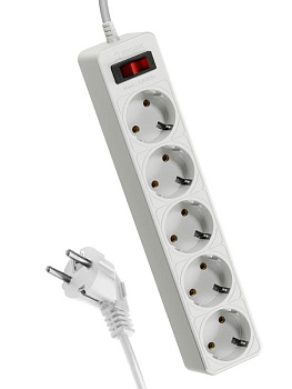 Удлинитель с сетевым фильтром 5х3м с заземл. 10А IP20 2.2кВт 3х0.75 индикатор сети бел. Космос FKsm3m-5g(W)