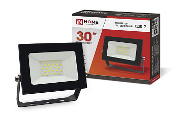 Прожектор светодиодный СДО-7 30Вт 230В 6500К IP65 черн. IN HOME 4690612034621 Прожектор светодиодный СДО-7 30Вт 230В 6500К IP65 черн. IN HOME 4690612034621