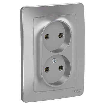 Розетка 2-м СП Blanca 16А IP20 250В без заземл. без защ. шторок алюм. SchE BLNRS000023