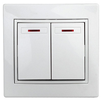 Выключатель 2-кл. СП Plano 10А IP20 1Э-105-01 250В с подсветкой бел. Intro Б0038826