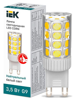 Лампа светодиодная CORN 3.5Вт капсула 4000К G9 230В керамика IEK LLE-CORN-4-230-40-G9 Лампа светодиодная CORN 3.5Вт капсула 4000К G9 230В керамика IEK LLE-CORN-4-230-40-G9
