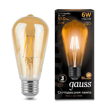 Лампа светодиодная филаментная Black Filament 6Вт ST64 2400К E27 Golden LOFT Gauss 102802006
