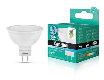 Лампа светодиодная LED5-MR16/845/GU5.3 5Вт 4500К бел. GU5.3 385лм 12В Camelion 12026 Лампа светодиодная LED5-MR16/845/GU5.3 5Вт 4500К бел. GU5.3 385лм 12В Camelion 12026