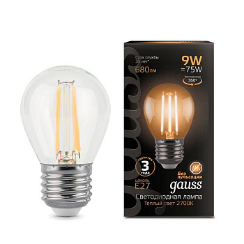 Лампа светодиодная филаментная Black Filament 9Вт шар 2700К E27 Gauss 105802109 Лампа светодиодная филаментная Black Filament 9Вт шар 2700К E27 Gauss 105802109