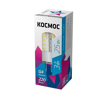 Лампа светодиодная 3Вт 220В G4 4500К КОСМОС LksmLED3wJCG4220v45 Лампа светодиодная 3Вт 220В G4 4500К КОСМОС LksmLED3wJCG4220v45