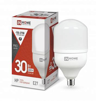 Лампа светодиодная LED-HP-PRO 30Вт 230В 4000К E27 2700лм IN HOME 4690612031071 Лампа светодиодная LED-HP-PRO 30Вт 230В 4000К E27 2700лм IN HOME 4690612031071