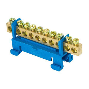 Шина нулевая N 6х9 10 отверстий синий изолятор тип "Стойка" на DIN-рейку латунь розн. стикер PROxima EKF sn0-63-10-sb-r 