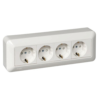 Розетка 4-м ОП Прима 16А IP20 250В с заземл. защ. шторки бел. (опт. упак.) SchE RA16-411M-B