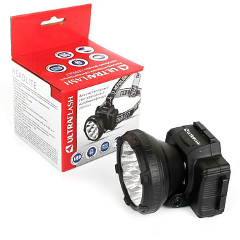 Фонарь светодиодный LED5363 9LED 220В налобный аккумуляторный 2 режима пластик. черн. Ultraflash 11257 Фонарь светодиодный LED5363 9LED 220В налобный аккумуляторный 2 режима пластик. черн. Ultraflash 11257