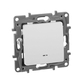 Механизм выключателя 1-кл. СП Etika 10А IP20 250В 10AX с подсветкой / индикацией безвинт. зажимы бел. Leg 672203