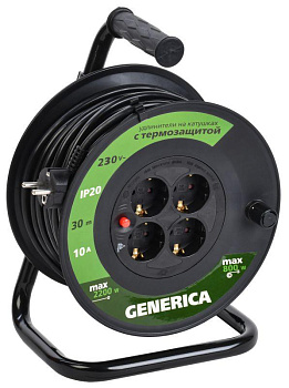 Удлинитель на катушке 4х30м 2P+PE 10А УК30 с термозащ. 3х1.0кв.мм GENERICA IEK WKP10-10-04-30-G Удлинитель на катушке 4х30м 2P+PE 10А УК30 с термозащ. 3х1.0кв.мм GENERICA IEK WKP10-10-04-30-G