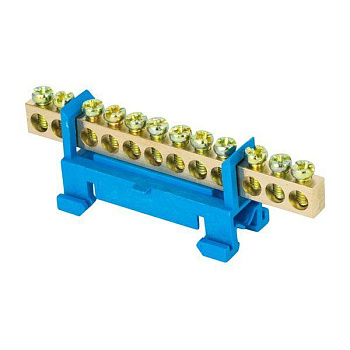 Шина нулевая N 6х9 12 отверстий синий изолятор тип "Стойка" на DIN-рейку латунь PROxima EKF sn0-63-12-sb 