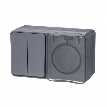 Блок ОП AtlasDesign Profi54 розетка 16А 250В с заземл. с защ. шторками + 2-кл. выключатель 10А антрацит SchE ATN544074