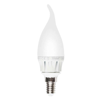 Лампа светодиодная LED-CW37-6Вт/WW/E14/FR ALM01WH пластик Uniel 08137