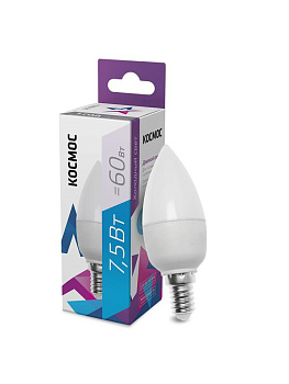 Лампа светодиодная CN 7.5Вт 220В E14 6500К КОСМОС LkecLED7.5wCNE1465