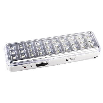 Светильник-фонарь светодиодный Accu9-L30-wh 30SMD яркий(300Лм)2ч/эконом(90Лм)6ч 220В/акк. Li-ion/3.7В/1200мАч аварийный бел. JazzWay 5024533 Светильник-фонарь светодиодный Accu9-L30-wh 30SMD яркий(300Лм)2ч/эконом(90Лм)6ч 220В/акк. Li-ion/3.7В/1200мАч аварийный бел. JazzWay 5024533