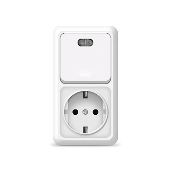 Блок ОП Олимп 1-кл. вык. с подсветкой + роз. с заземл. верт. бел. UNIVersal О0039