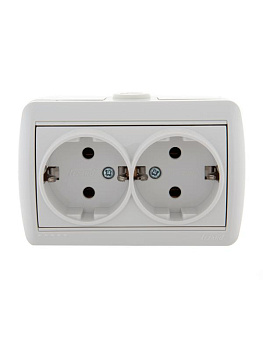 Розетка 2-м ОП Nata 16А IP20 с заземл. керамика бел. LEZARD 710-0200-127