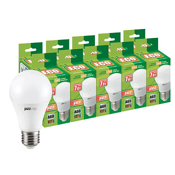 Лампа светодиодная PLED-ECO-A60 7Вт A60 3000К тепл. бел. E27 230В 50Гц (уп.10шт) JazzWay 1033284