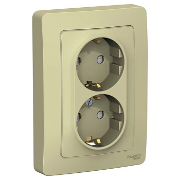 Розетка 2-м СП Blanca 16А IP20 250В с заземл. защ. шторки беж. SchE BLNRS001127