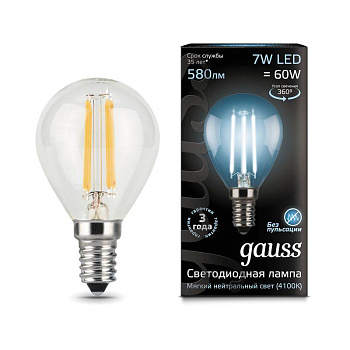 Лампа светодиодная филаментная Black Filament 7Вт шар 4100К E14 Gauss 105801207 Лампа светодиодная филаментная Black Filament 7Вт шар 4100К E14 Gauss 105801207