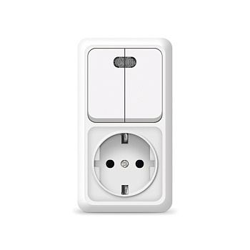 Блок ОП Олимп 2-кл. вык. с подсветкой + роз. с заземл. верт. бел. UNIVersal О0041