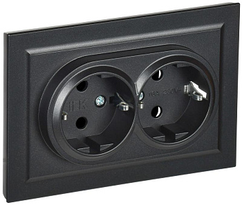 Розетка 2-м СП BRITE РС12-3-БрЧ 16А в сборе с заземл. без защ. шторок черн. IEK BR-R21-16-K02-F