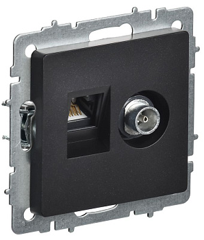 Розетка компьютерная + телевизионная 2-м Brite РТВ/РК12-БрЧ RJ45 кат.5E + TV черн. IEK BR-AK20-1-K02