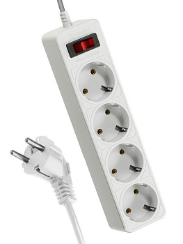 Удлинитель с сетевым фильтром 4х1.5м с заземл. 10А IP20 2.2кВт с предохранителем 3х0.75 индикатор сети бел. КОСМОС FKsm1.5m-4g(W)